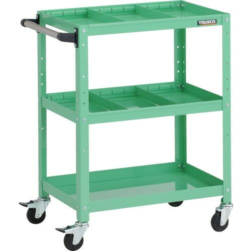 ＴＲＵＳＣＯ ツールワゴン ラビットワゴン ６００Ｘ４００ＸＨ８１０ ３段 仕切板２段付 ハンドル付 ゴム車輪 ヤンググリーン