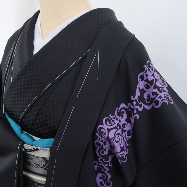 ❁tomihisa❁ 薔薇 アイアン調 着物 正絹 ロング丈 仕付け糸付 静寂に永遠の美を咲き誇るアイアンローズ 長羽織 5160