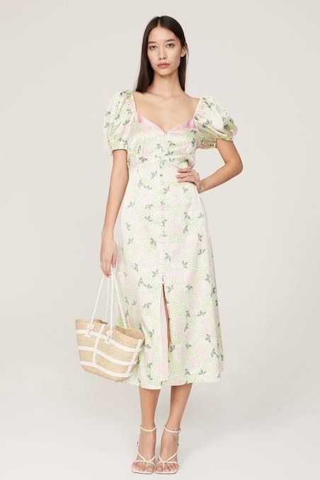 テッドベーカー Ledaah レダー パフスリーブフローラルミディドレス