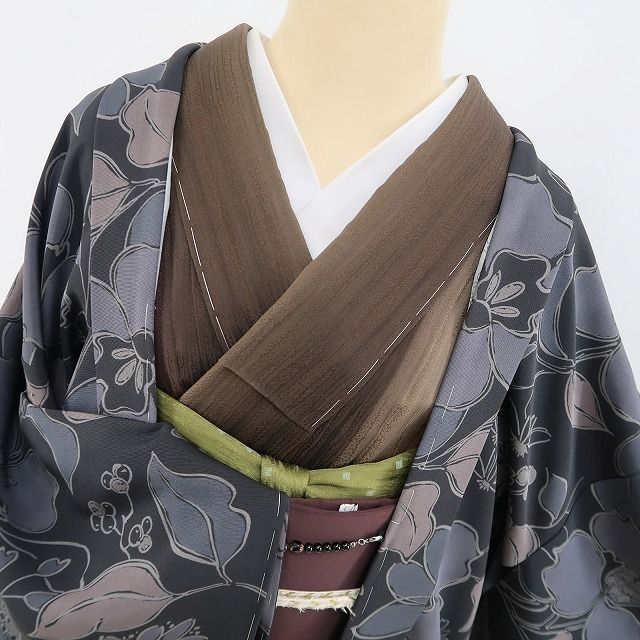 ❁tomihisa❁ 着物 正絹 仕付け糸付 ロング丈 シックな花々の風を感じる躍動 長羽織 5314
