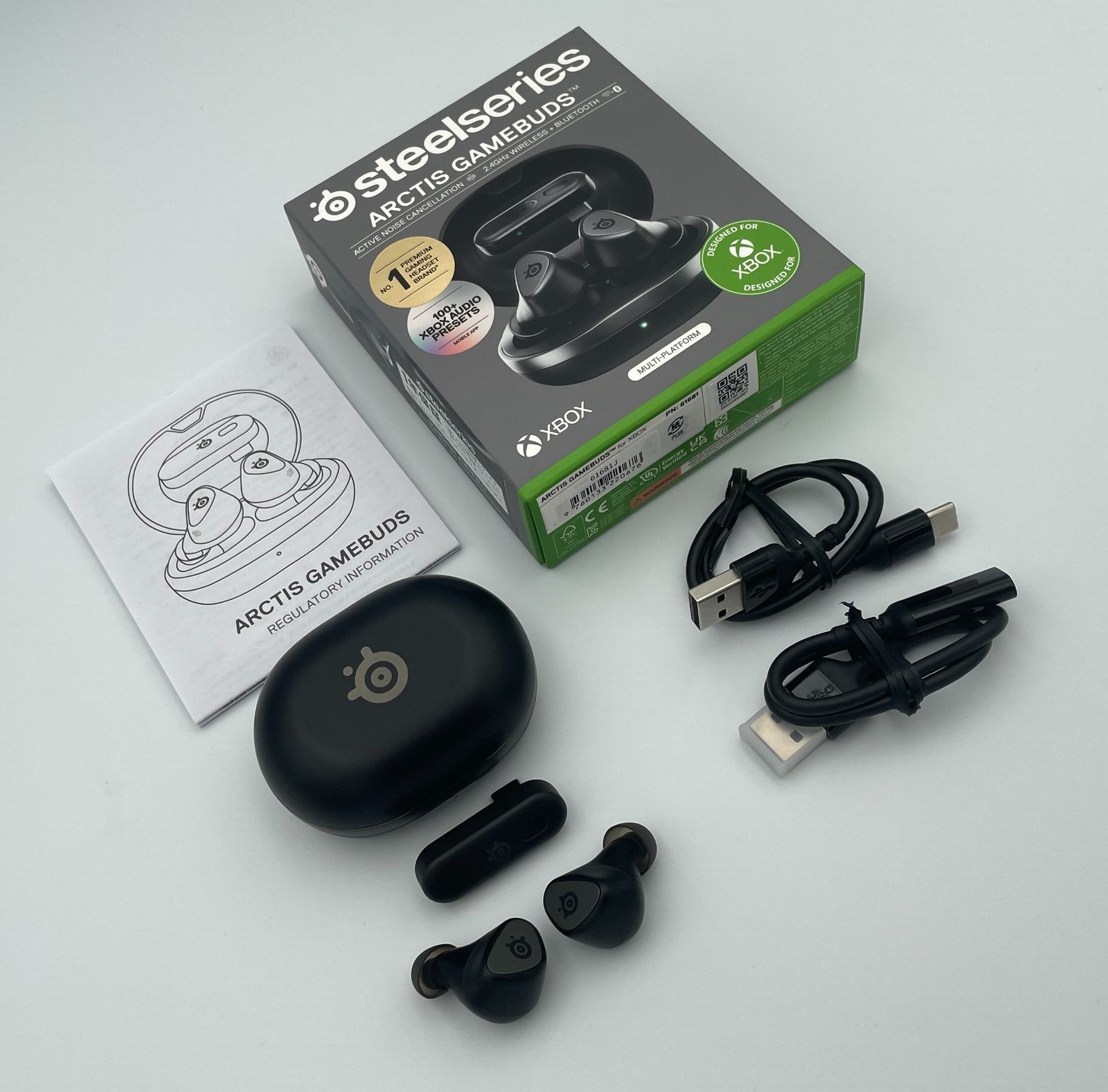 管理番号3360 SteelSeries ゲーミングワイヤレスイヤホン Arctis GameBuds X モンスターハンターワイルズに最適なEQ ANC ノイキャン 最長40時間バッテリー Qi対応 急速充電 ブラック