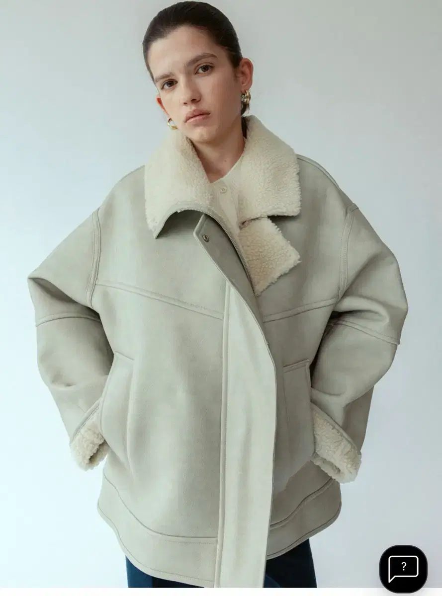 LOEUVRE アシンメトリー フェイク シアリング ムートン アウター ミントグレー