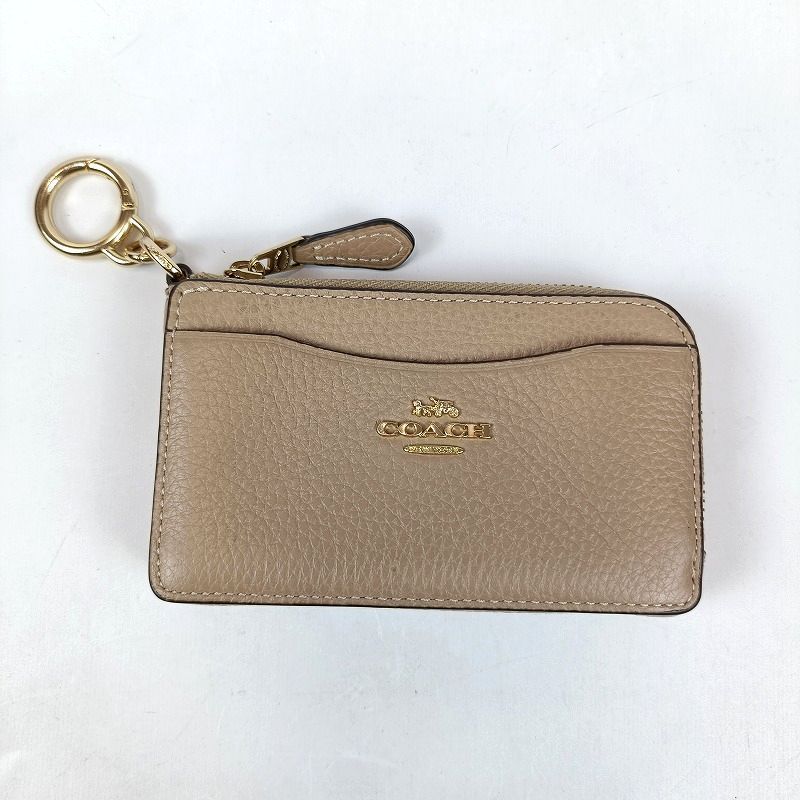 COACH コーチ カードケース コインケース キーリング レザー ベージュ系 小銭入れ L字ファスナー ジップ