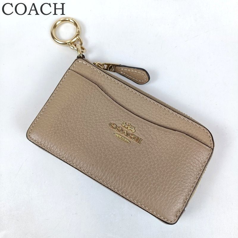 COACH コーチ カードケース コインケース キーリング レザー ベージュ系 小銭入れ L字ファスナー ジップ