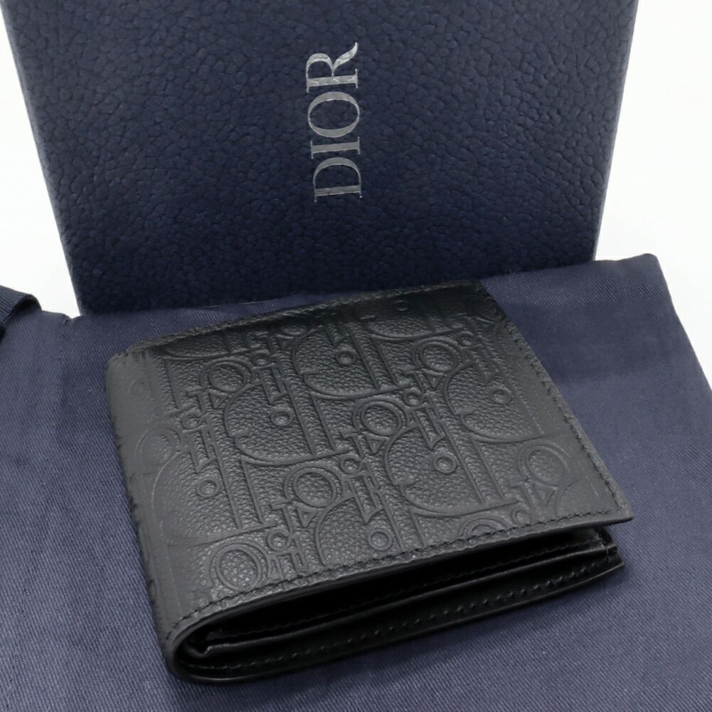 ディオール 二つ折り財布 小銭入れあり グラビティ オブリーク 2つ折りウォレット カーフ ブラック _H 00 N