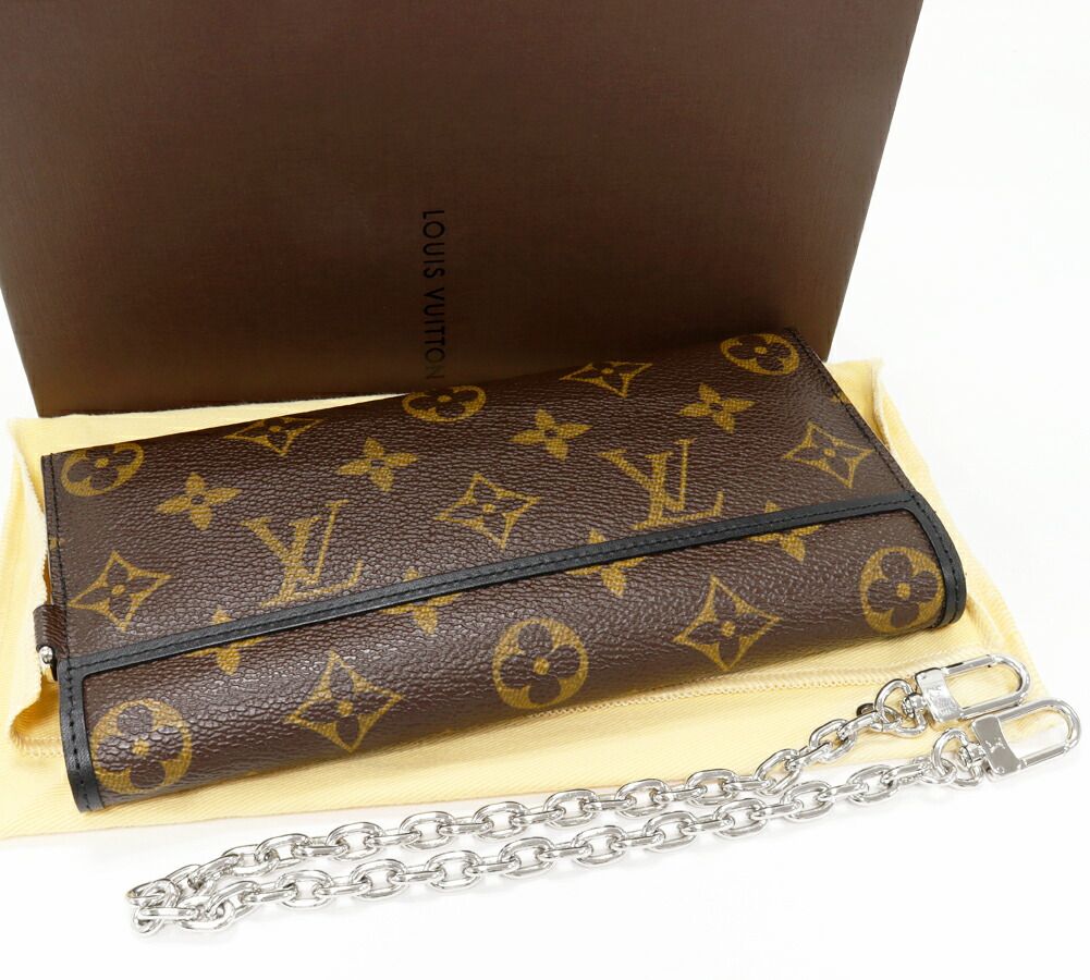 ルイヴィトン チェーン付き三つ折り長財布 小銭入れあり モノグラムマカサー ポルトフォイユ ロン M 60168