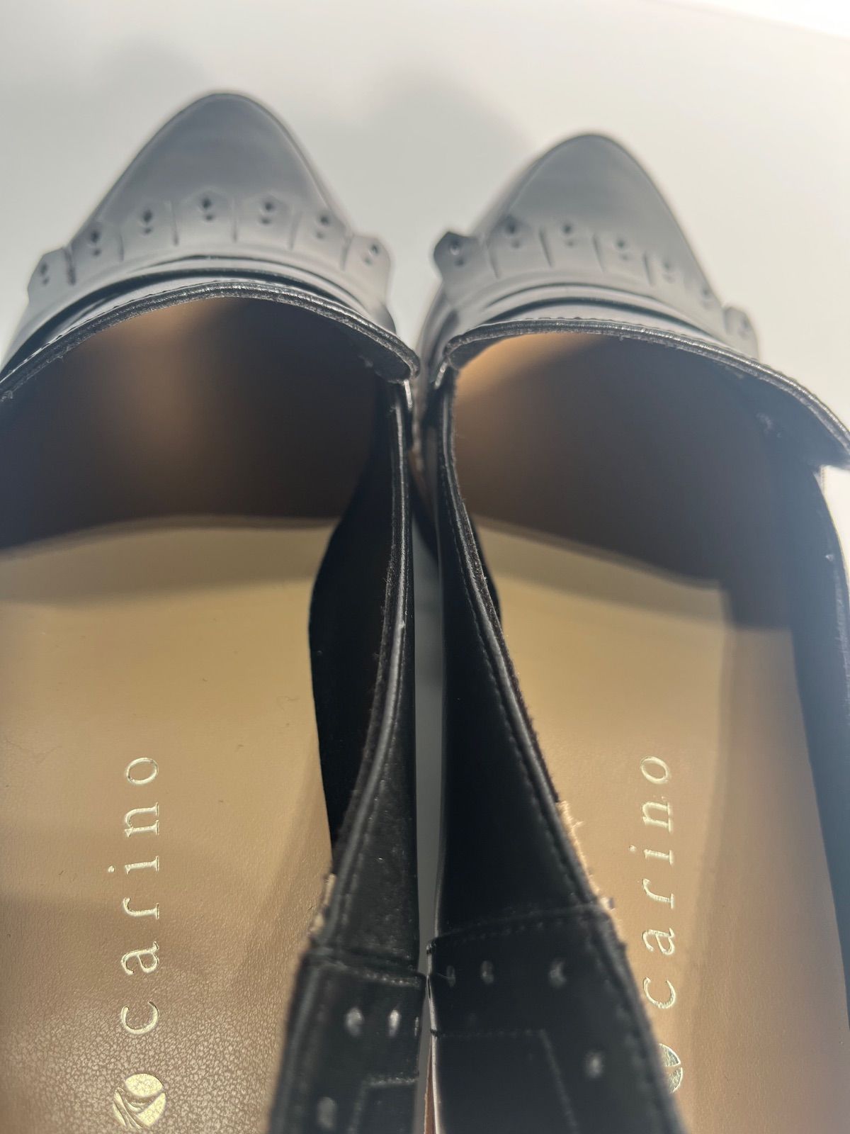  モード エ ジャコモ カリーノ フリンジ 黒レザー ローファー 24 cm ローファー 革靴 靴