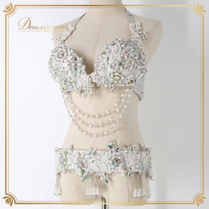 ベリーダンス オリエンタル 衣装 トップス ベルト セット シルバー系