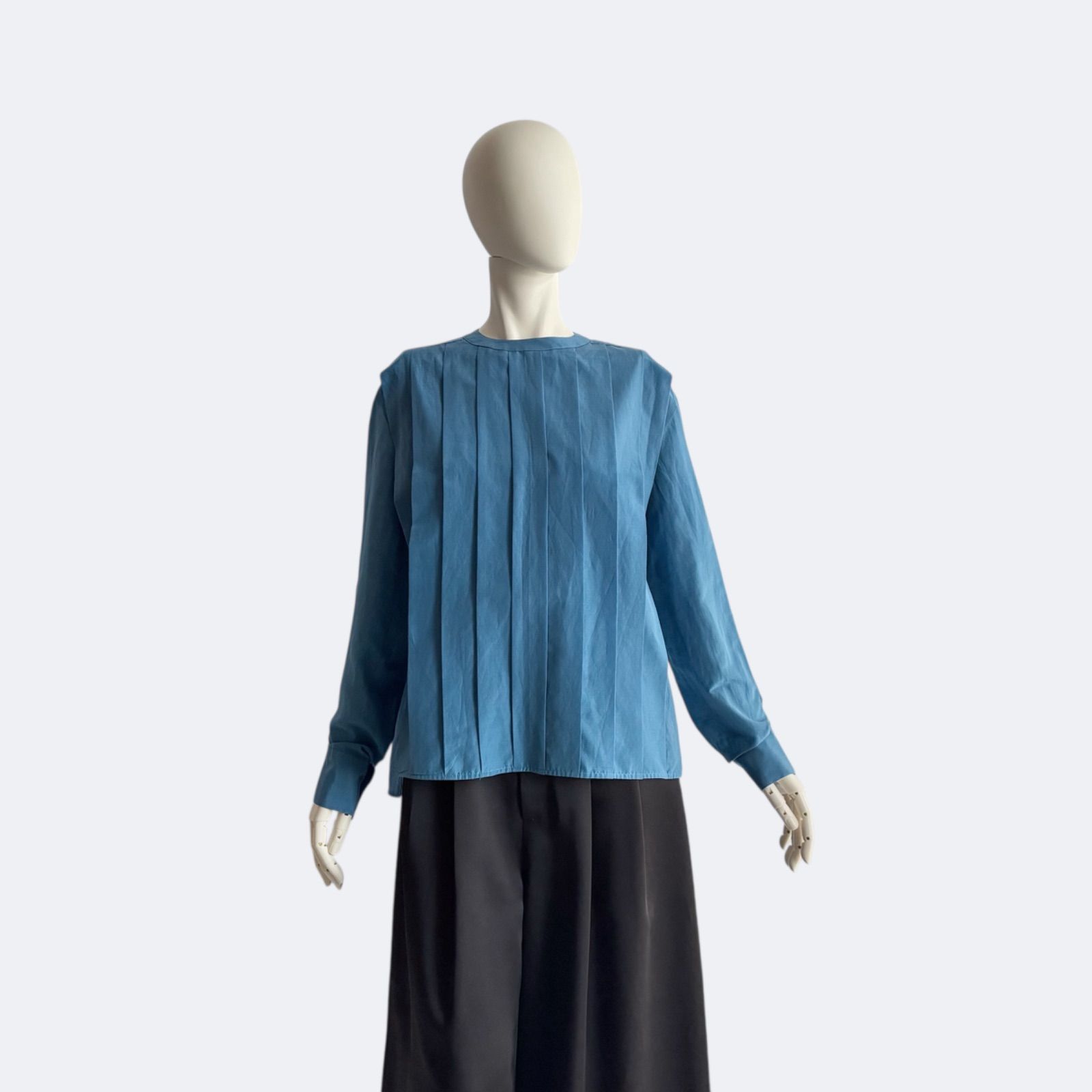 BLAMINK ブラミンク フロントプリーツ ブラウス 36 ブルー シルク混