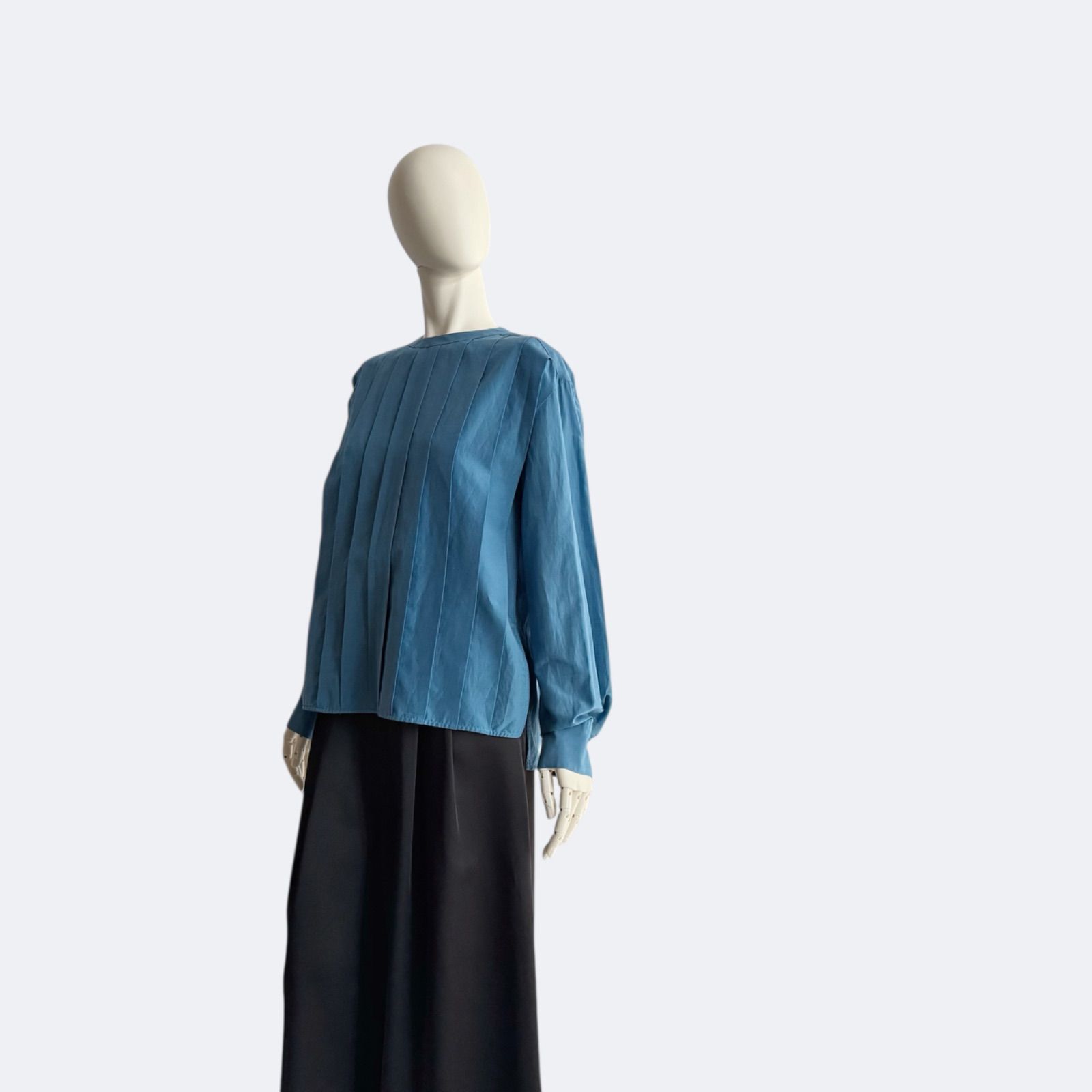 BLAMINK ブラミンク フロントプリーツ ブラウス 36 ブルー シルク混