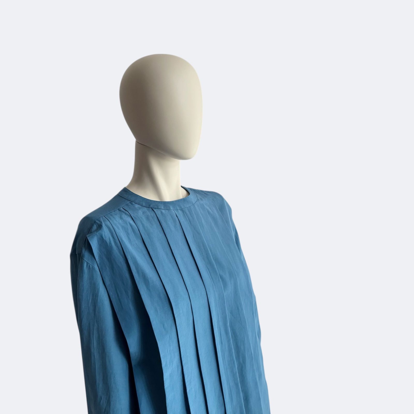 BLAMINK ブラミンク フロントプリーツ ブラウス 36 ブルー シルク混