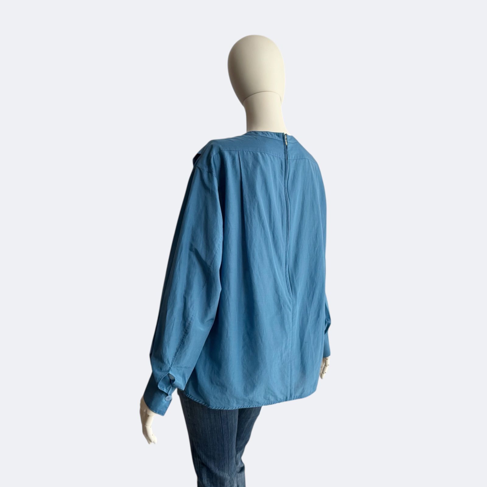 BLAMINK ブラミンク フロントプリーツ ブラウス 36 ブルー シルク混