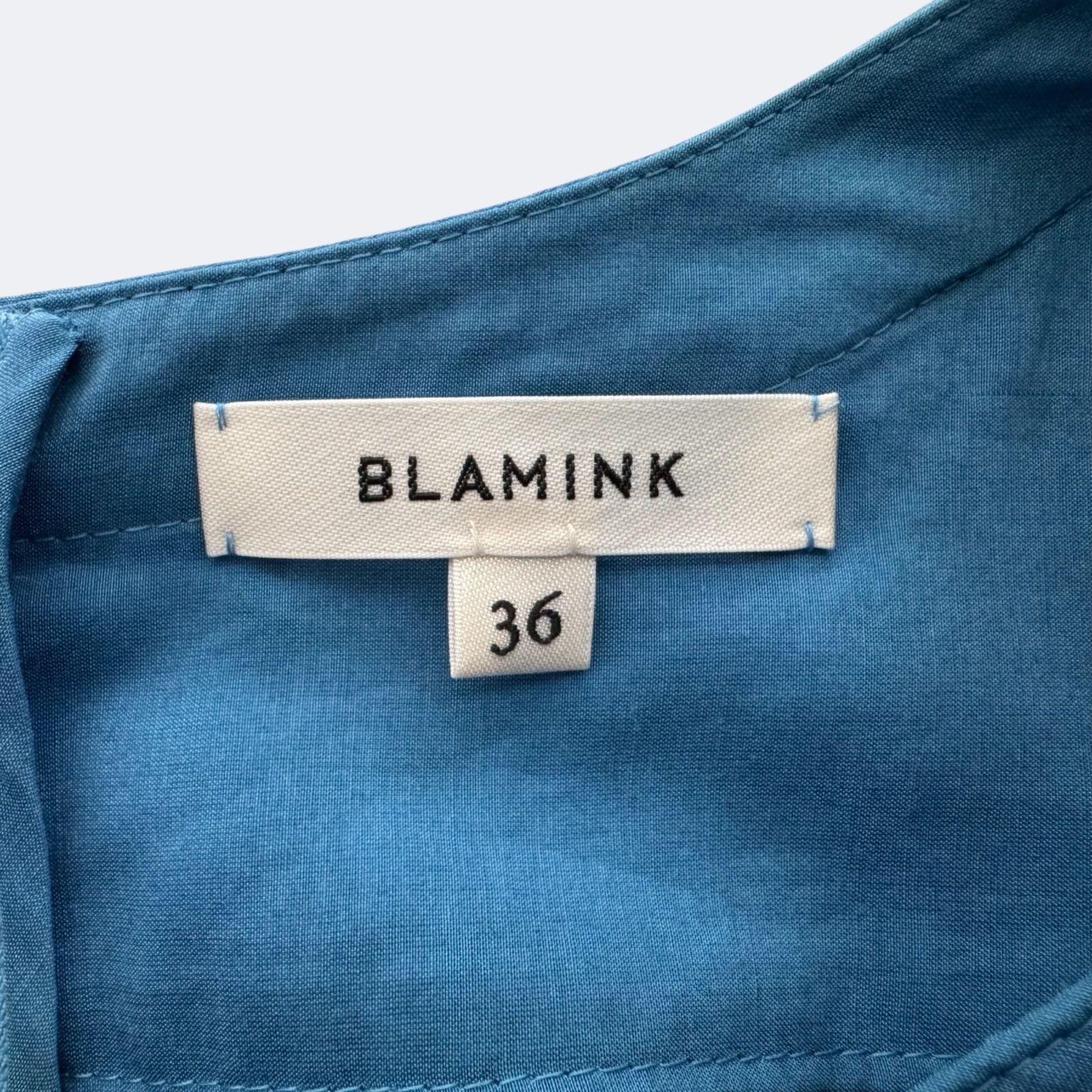 BLAMINK ブラミンク フロントプリーツ ブラウス 36 ブルー シルク混