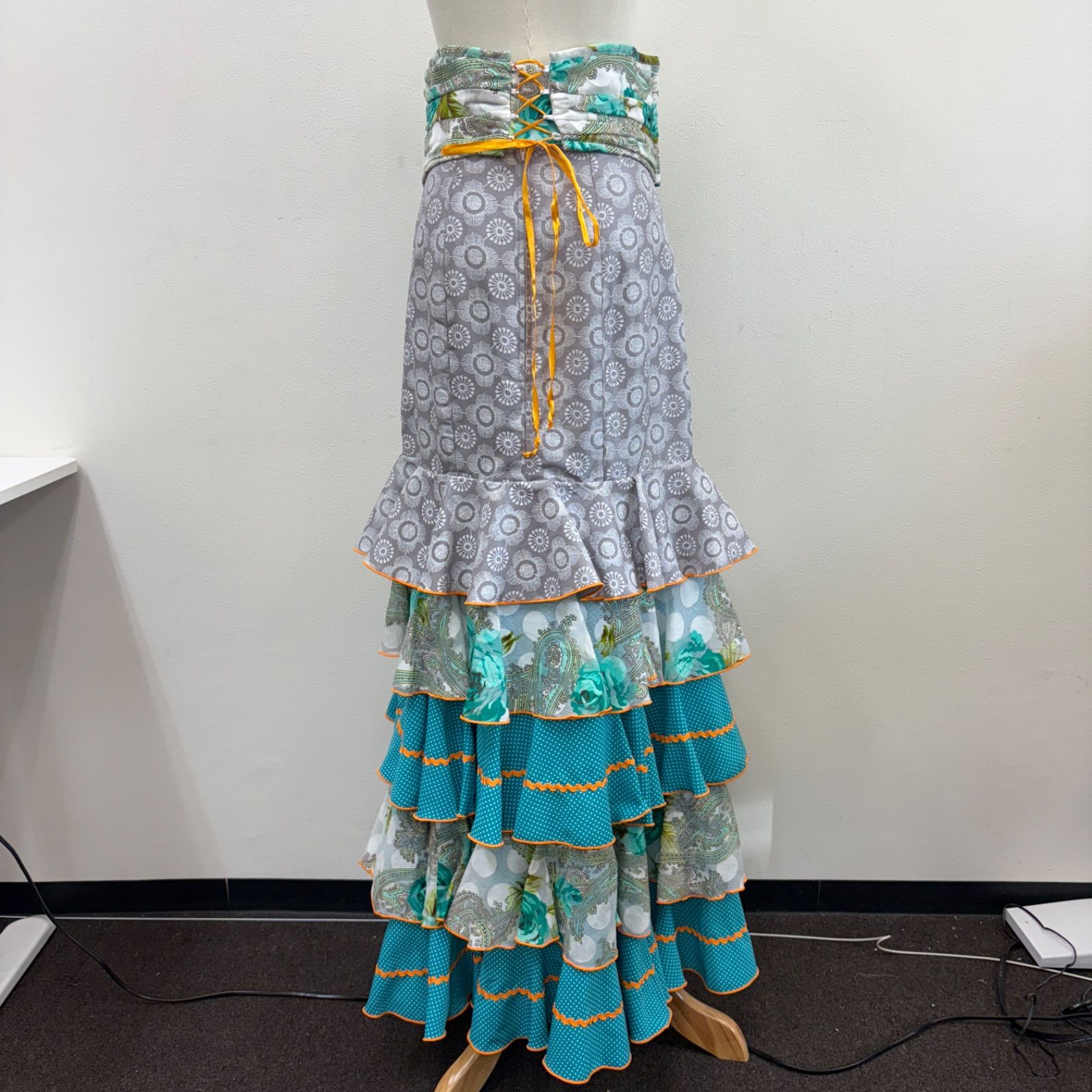 ソニアジョーンズ】フラメンコ衣装 スカート ファルダ ブルー グレー