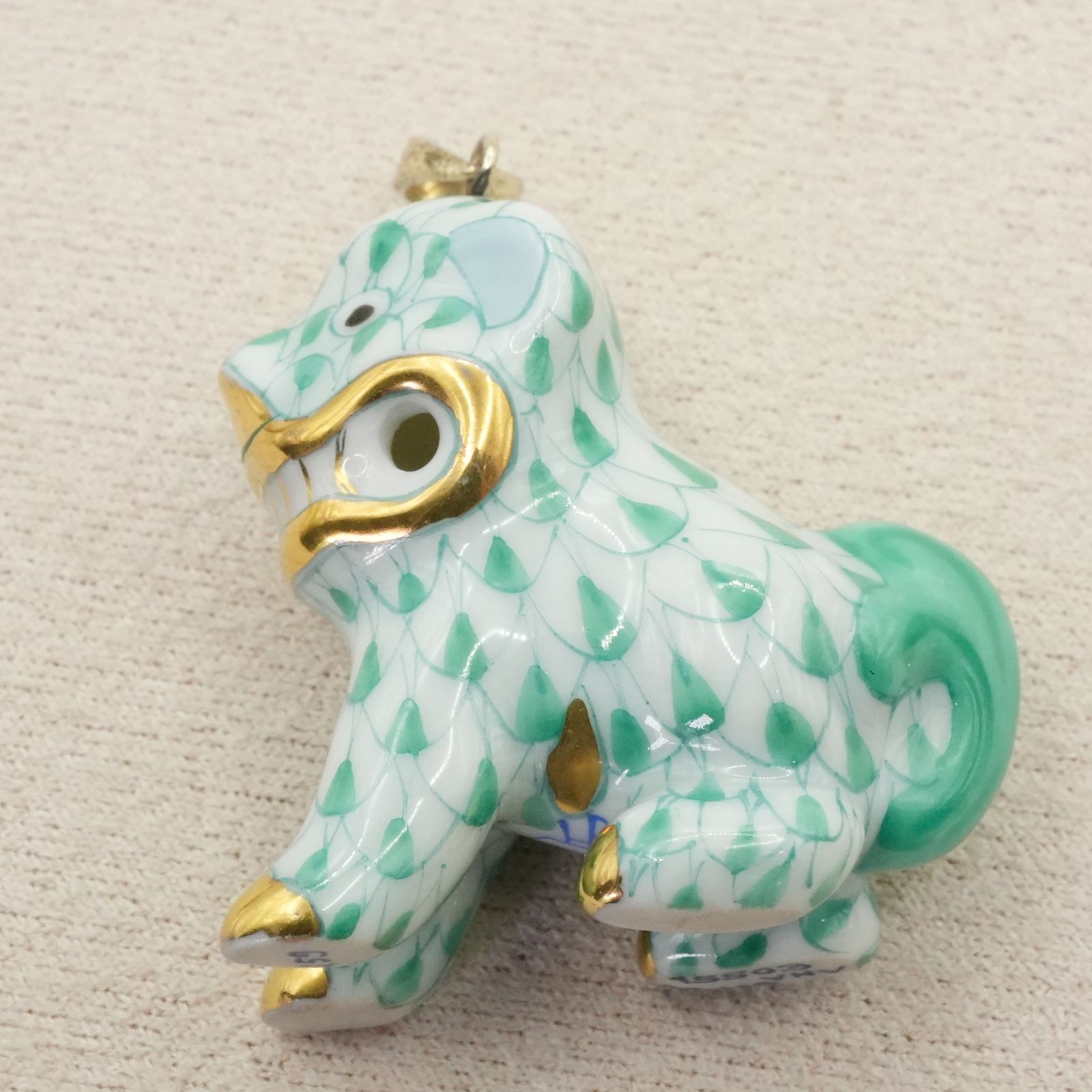 希少 ヘレンド 陶器 狛犬 グリーン ネックレストップ 緑/25-2676S