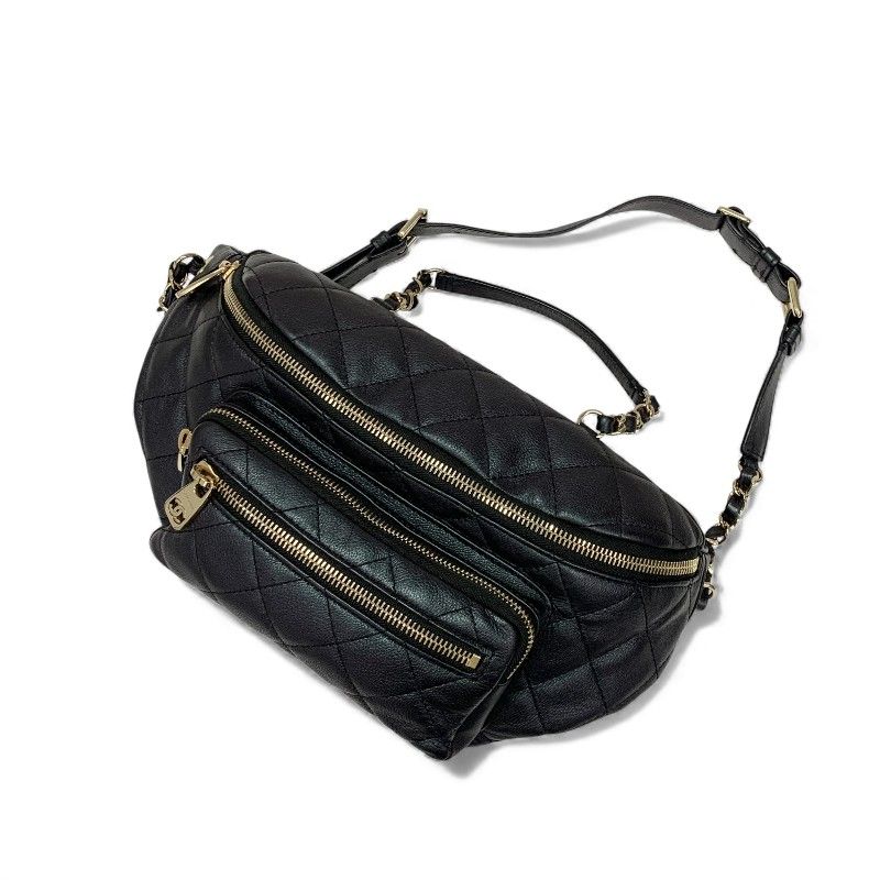 シャネル CHANEL バッグ ウエストポーチ ボディバッグ キャビアスキン メタリックブラック 黒 ゴールド ココマーク マトラッセ