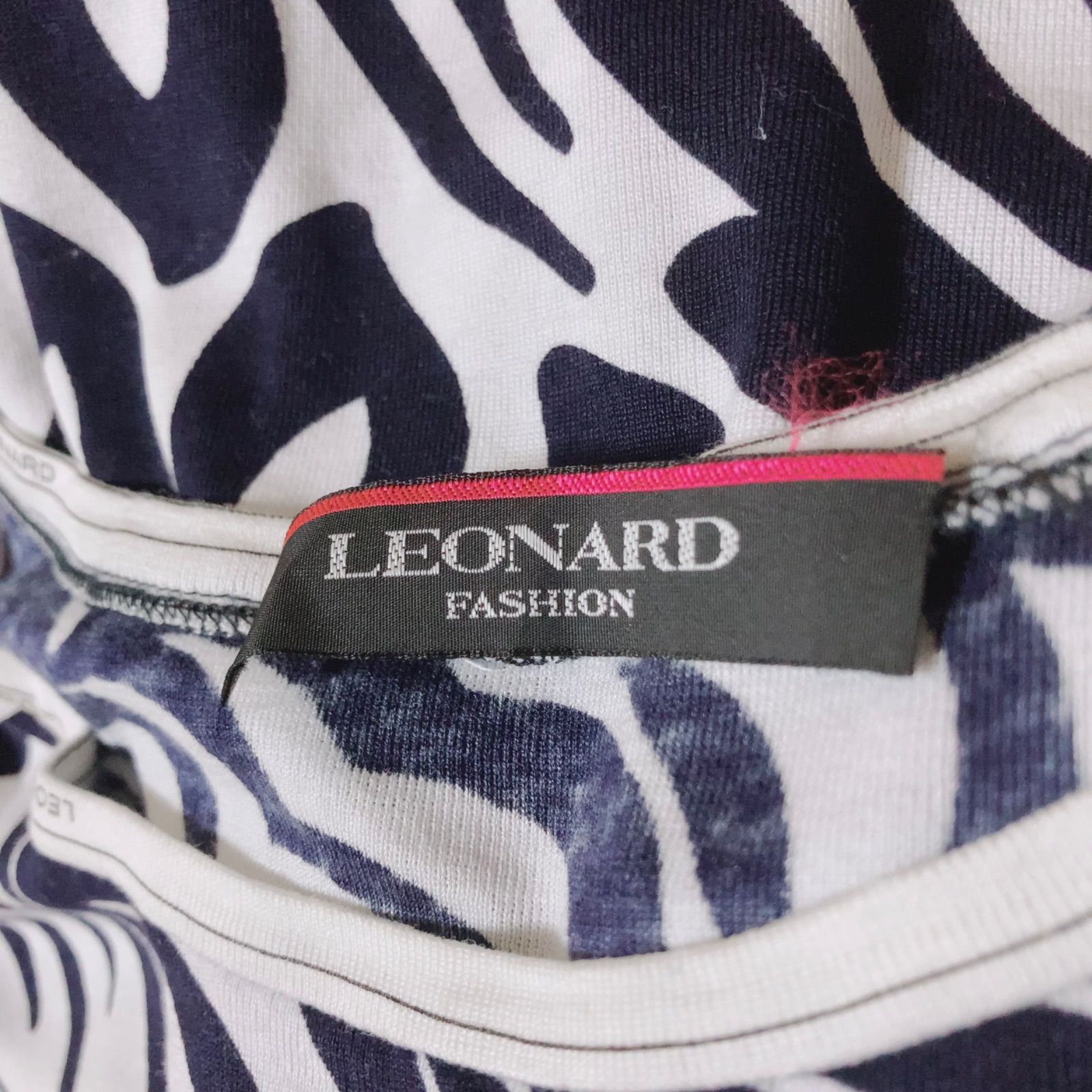 RE277 LEONARD レオナール 半袖カットソー トップス 総柄 ネイビー 紺