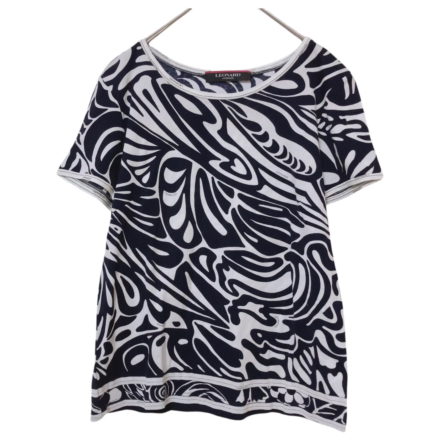 RE277 LEONARD レオナール 半袖カットソー トップス 総柄 ネイビー 紺