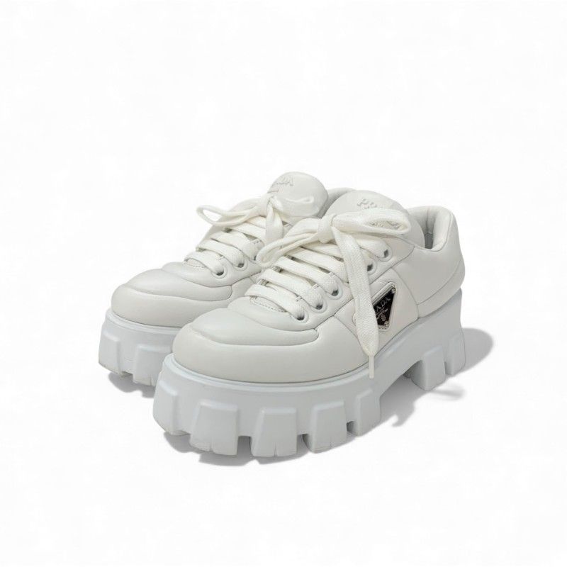 プラダ モノリス ナッパレザー 三角ロゴ プレート スニーカー 36 ホワイト プラダ モノリス ナッパレザー 三角ロゴ プレート スニーカー 36
