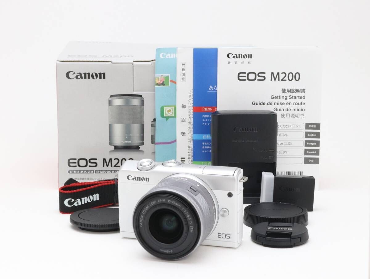 AA- 上品 Canon キヤノン EOS M 200 EF-M 15-45 mm 標準ズームキット ホワイト 初期不良 対応 212-28