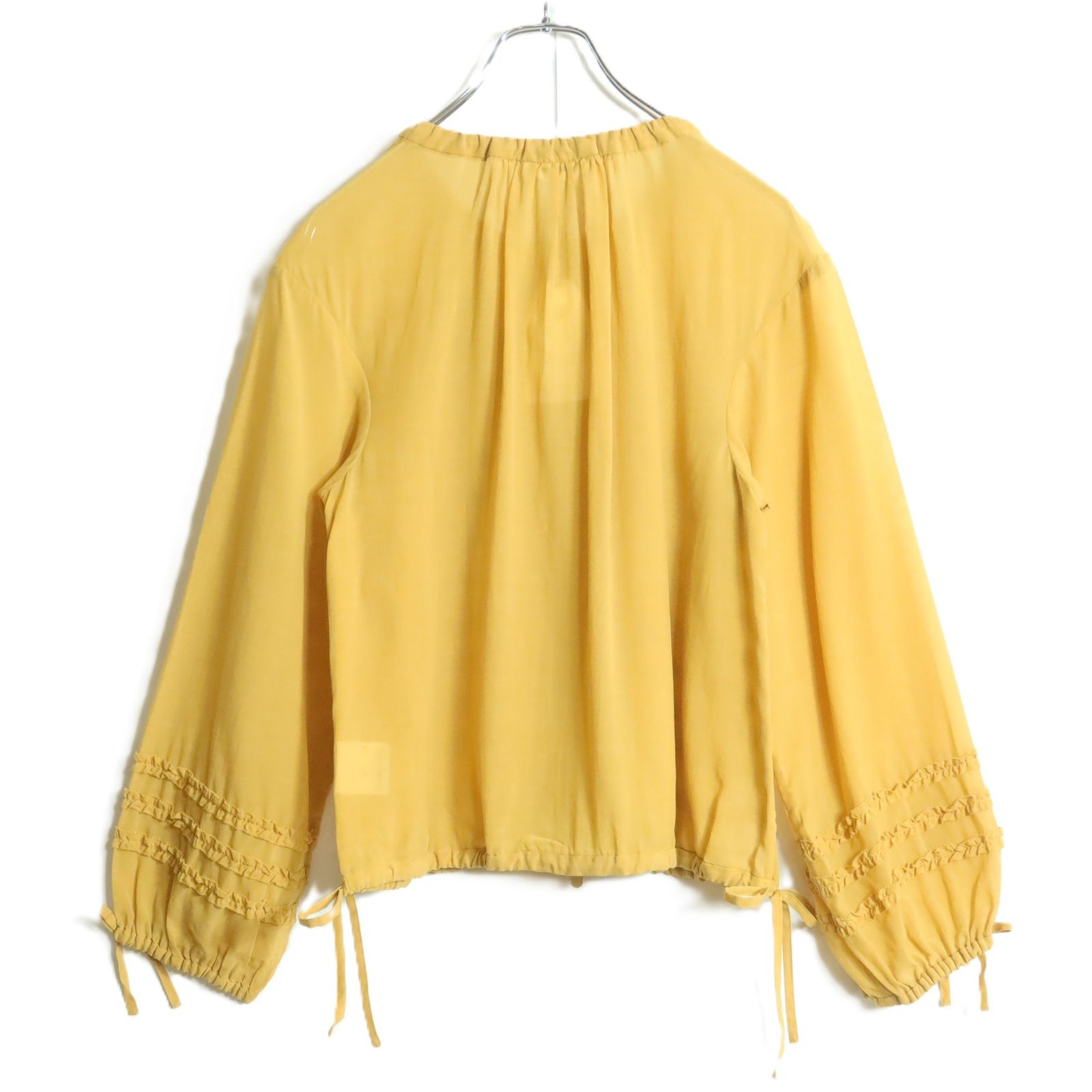 【極美品】インゲボルグ★段々フリル♪ブラウス ダブルジップ マスタード系 シアー感 薄手 残布有 z16826 極美品】インゲボルグ☆段々フリル♪ブラウス ダブルジップ マスタード