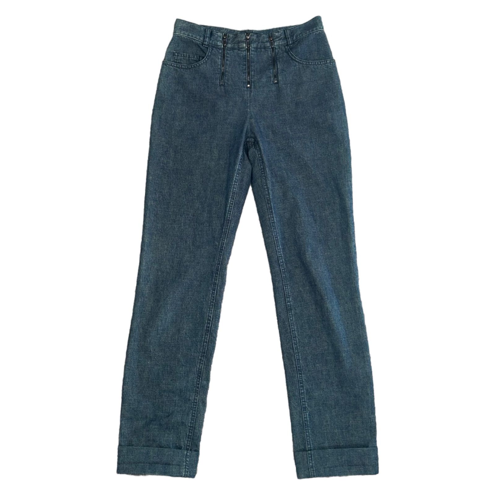 CHANEL コットン デニムパンツ 38 ブルー インディゴ ハイウエスト ００T レディース ズボン デニム