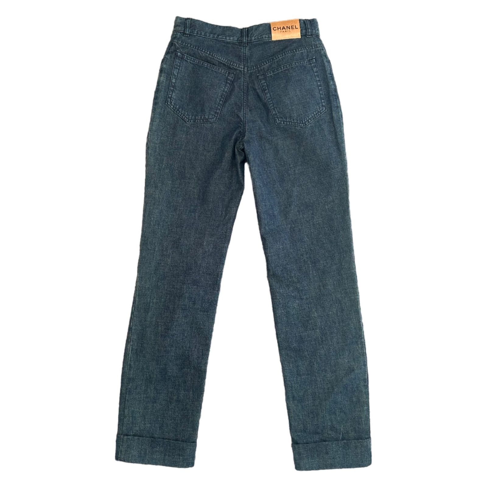 CHANEL コットン デニムパンツ 38 ブルー インディゴ ハイウエスト ００T レディース ズボン デニム
