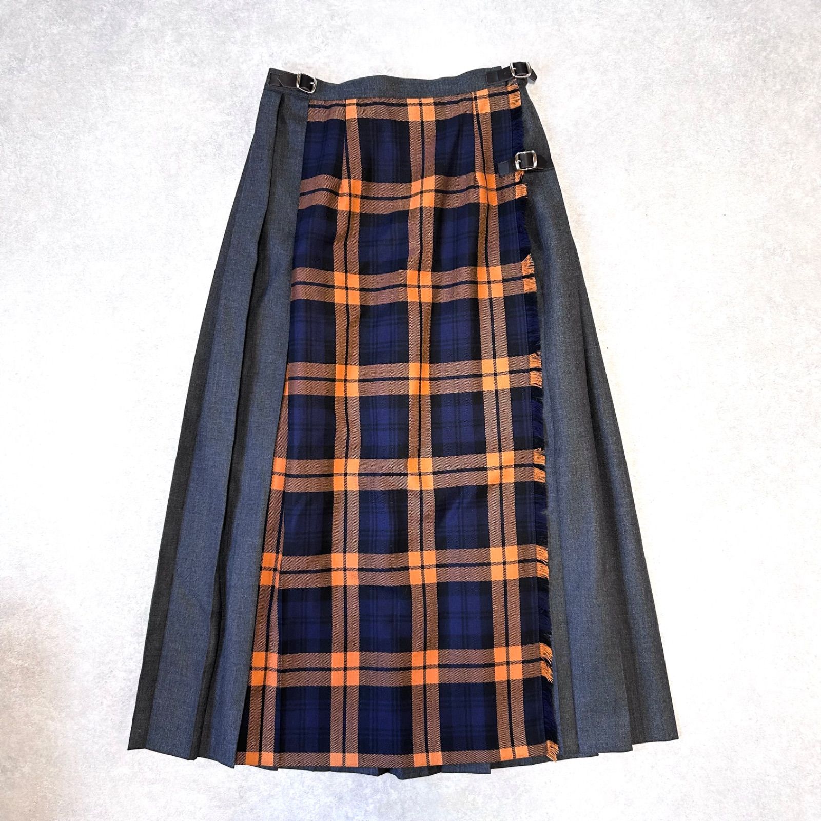 O NIEL of DUBLIN オニールオブダブリン green lavel reraxing 別注 チェック柄 切り替え キルトスカート プリーツスカート ロング オレンジ グレー 88丈