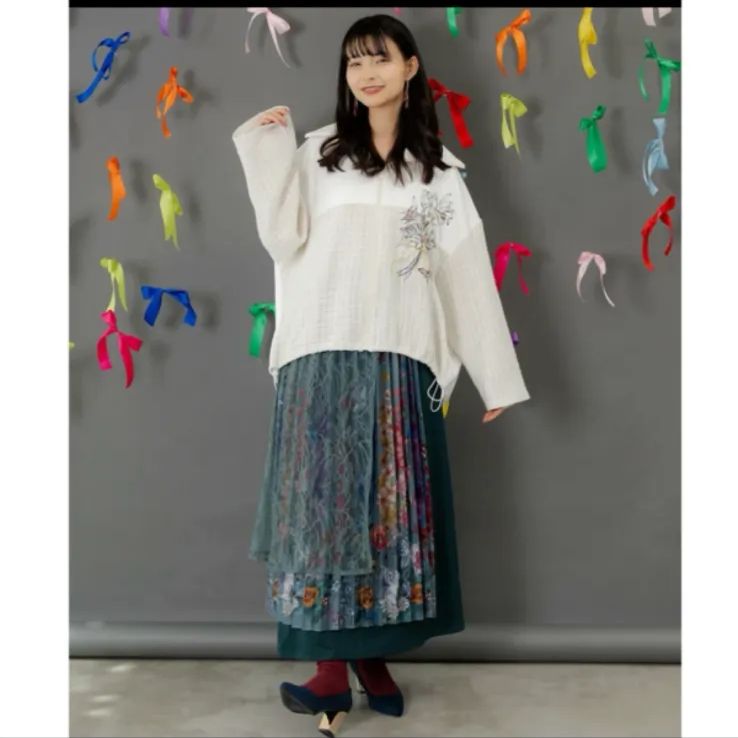 iS ScoLar チュールスカート×花柄×プリーツスカート