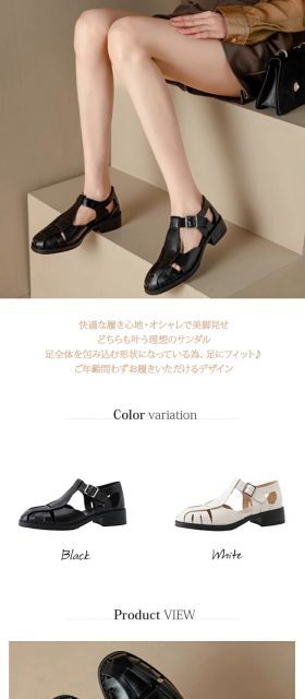 種類4 ブラック 23.5 cm サンダル レディース 本革 ホワイト クローズトゥ ストラップ ヒール フラット おしゃれ かわいい レジャー 春 夏 3.5 cmソール