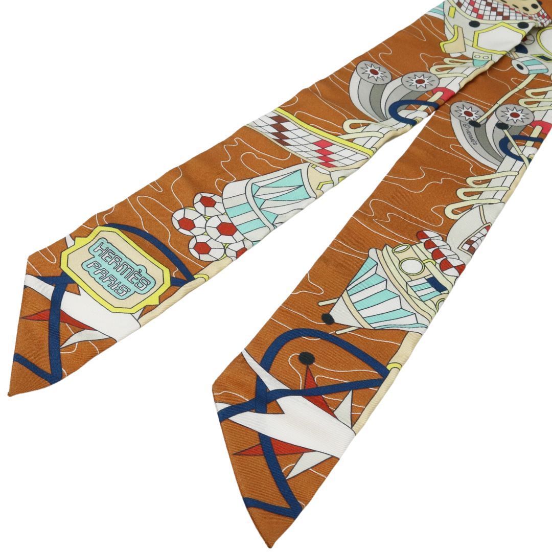 HERMES エルメス ツイリー オデッセイ ノワゼット|アクア|マルチカラー シルク ユニセックス ♥品 WA-01885