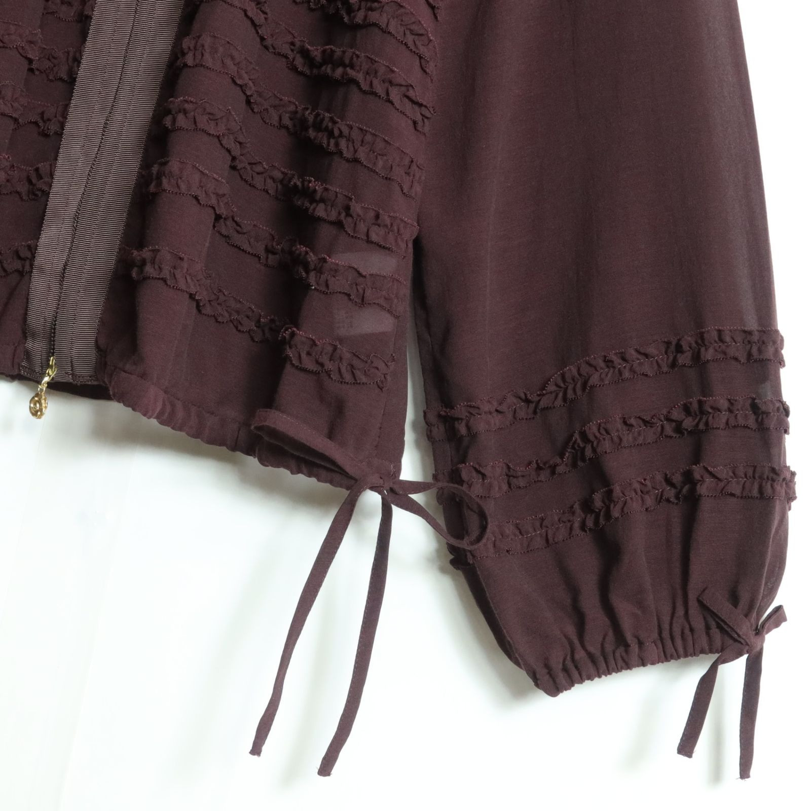 【極美品】インゲボルグ★段々フリル♪ブラウス ダブルジップ 赤紫系 シアー感 薄手 残布有 z16827 INGEBORG - 【極美品】インゲボルグ☆段々フリル♪ブラウス ダブル