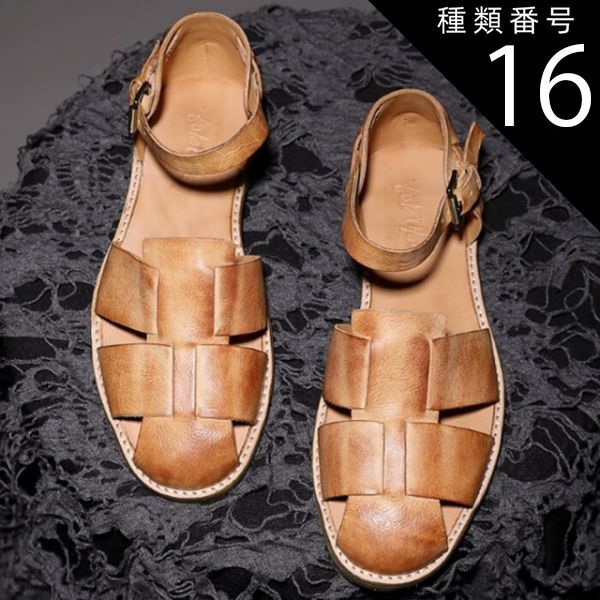 種類16 ブラウン 24.5 cm グルカサンダル メンズ レディース 本革 牛革 サンダル バックル留め オープントゥ グラディエータースタイル ブラック