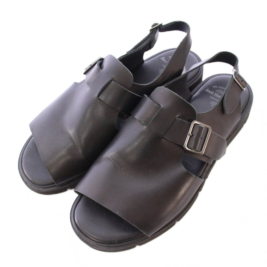 【中古】フットザコーチャー OPEN TOE SANDALS オープントゥサンダル ラウンドトゥ 厚底 レザー ワンカラー 9 黒 フットザコーチャー foot the coacher OPEN TOE SANDALS オープントゥ