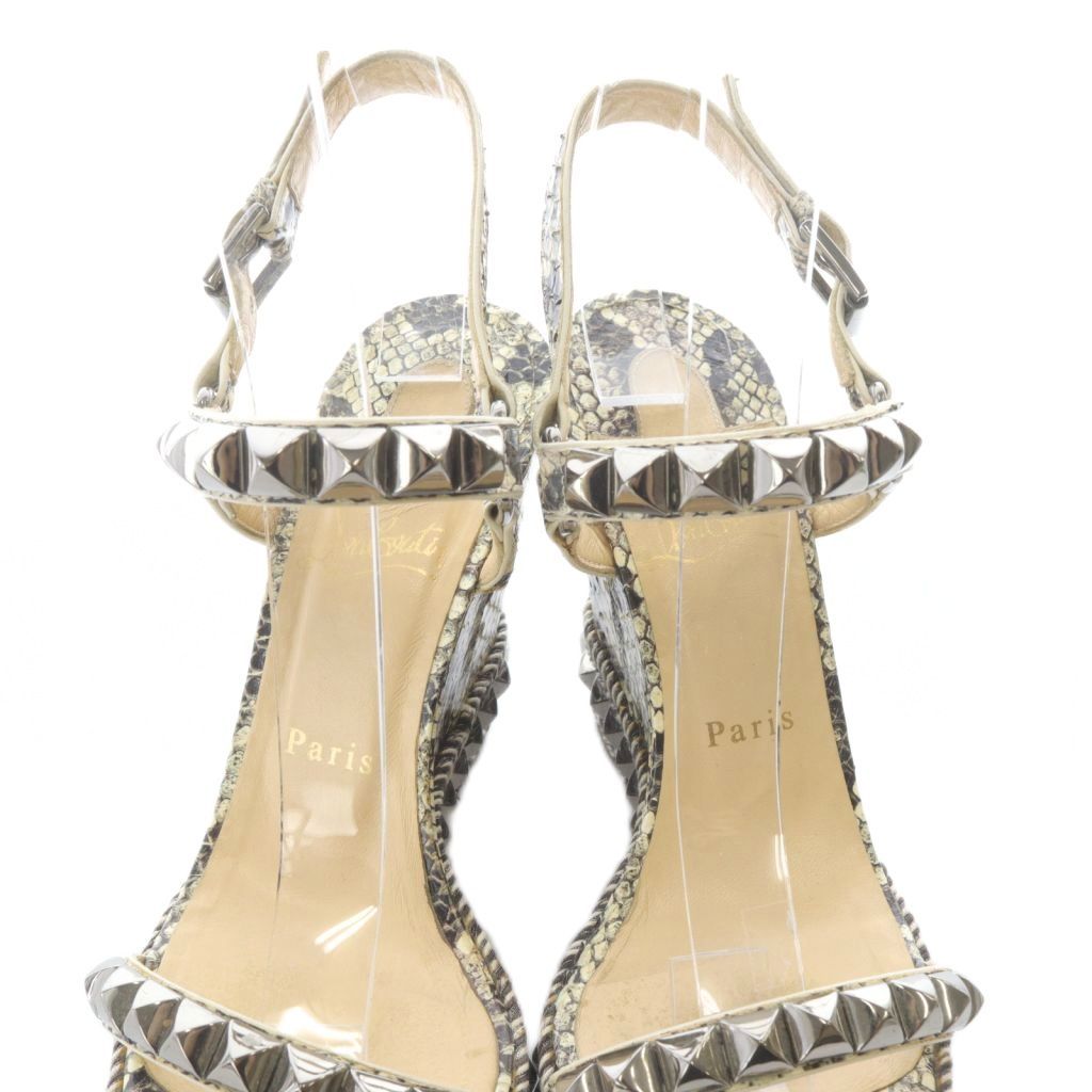 クリスチャンルブタン ウェッジソール サンダル 39 アイボリー 茶色