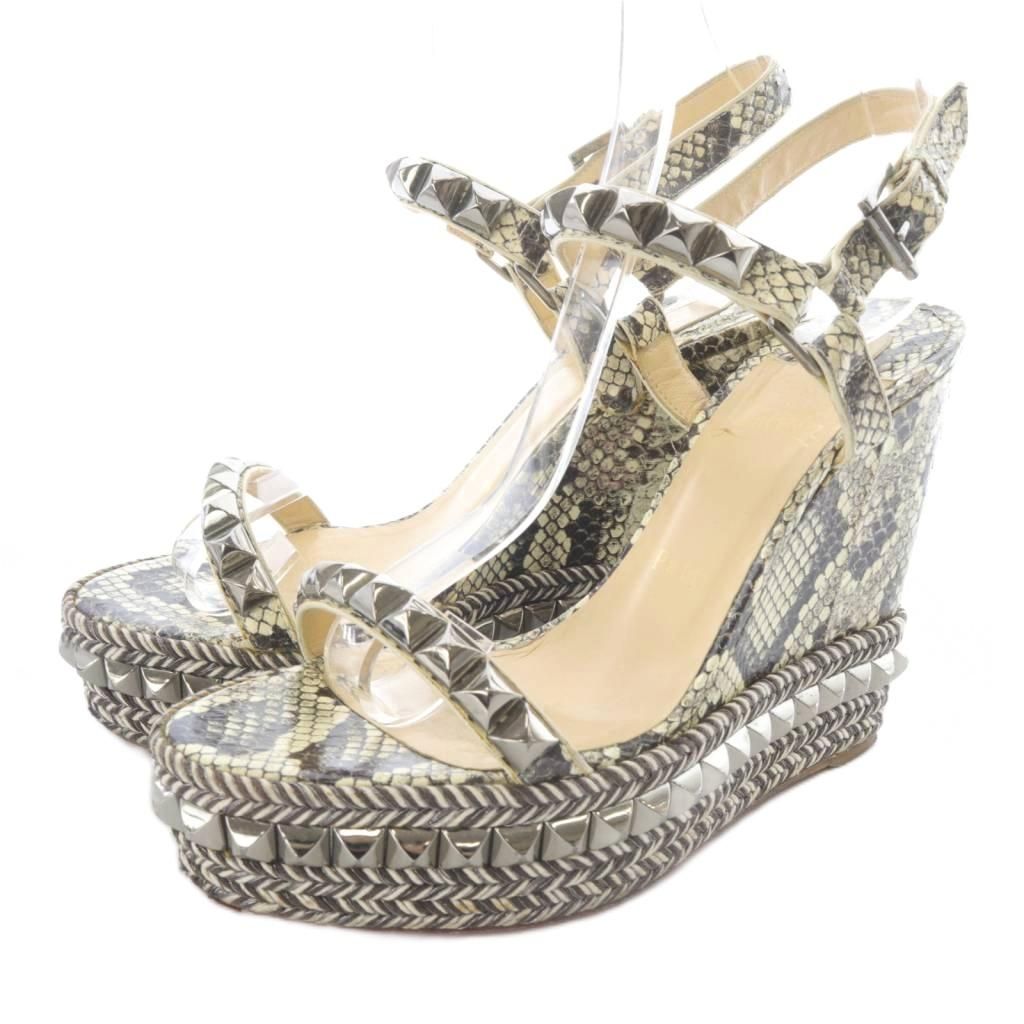 クリスチャンルブタン ウェッジソール サンダル 39 アイボリー 茶色