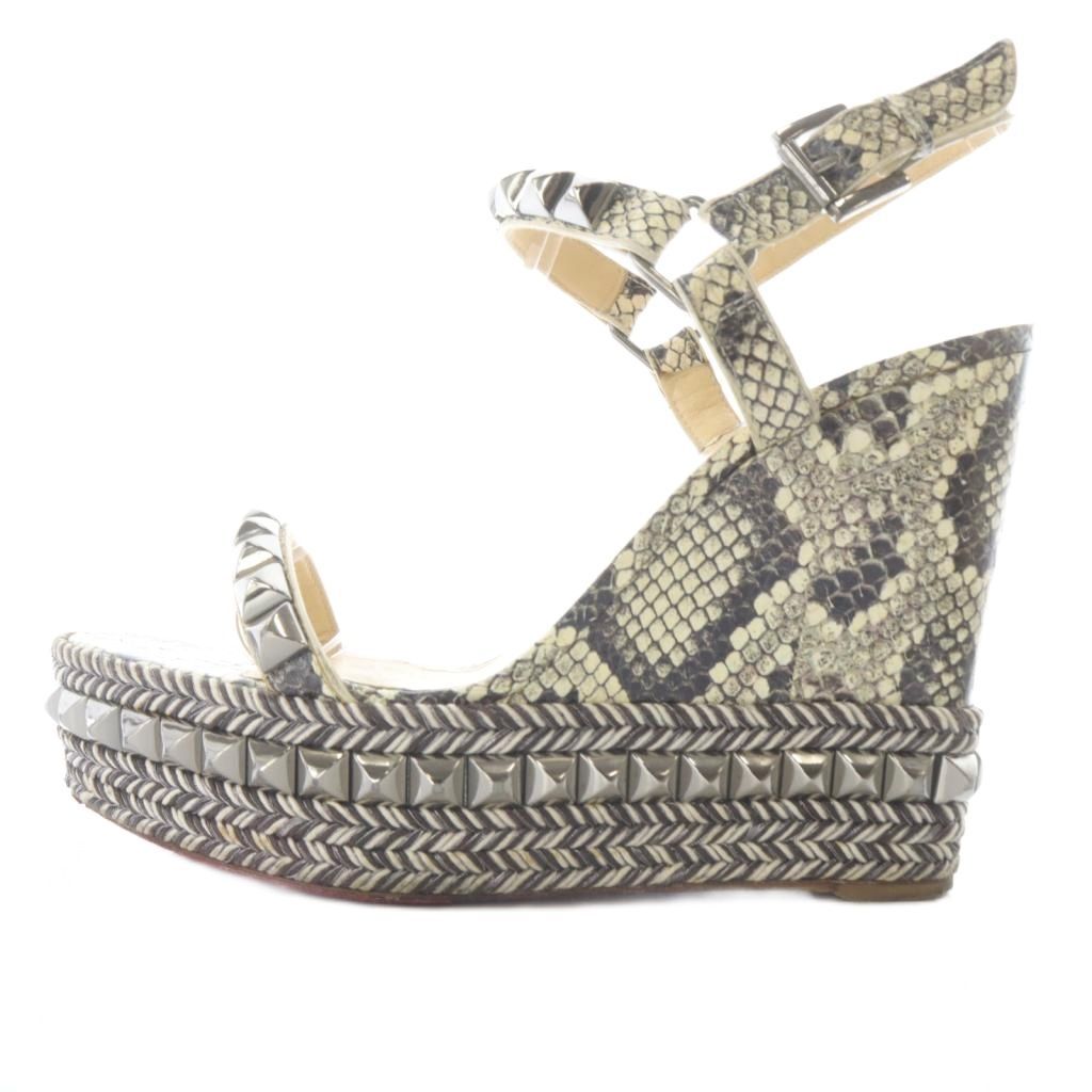 クリスチャンルブタン ウェッジソール サンダル 39 アイボリー 茶色