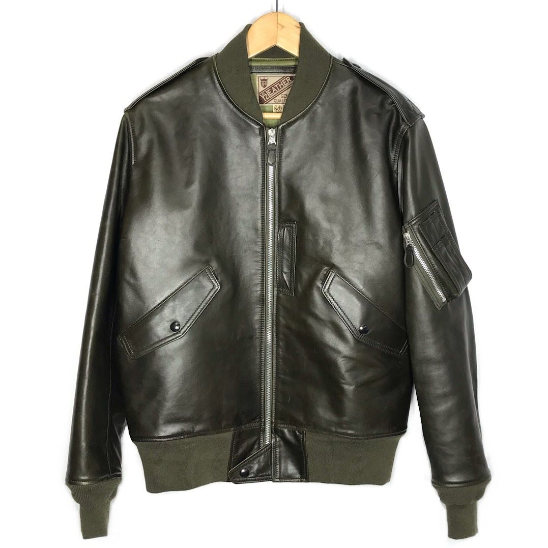 Y’2 LEATHER ワイツーレザー MA 1 ホースハイド レザージャケット ブルゾン L 2 オリーブ サイズ 40 93