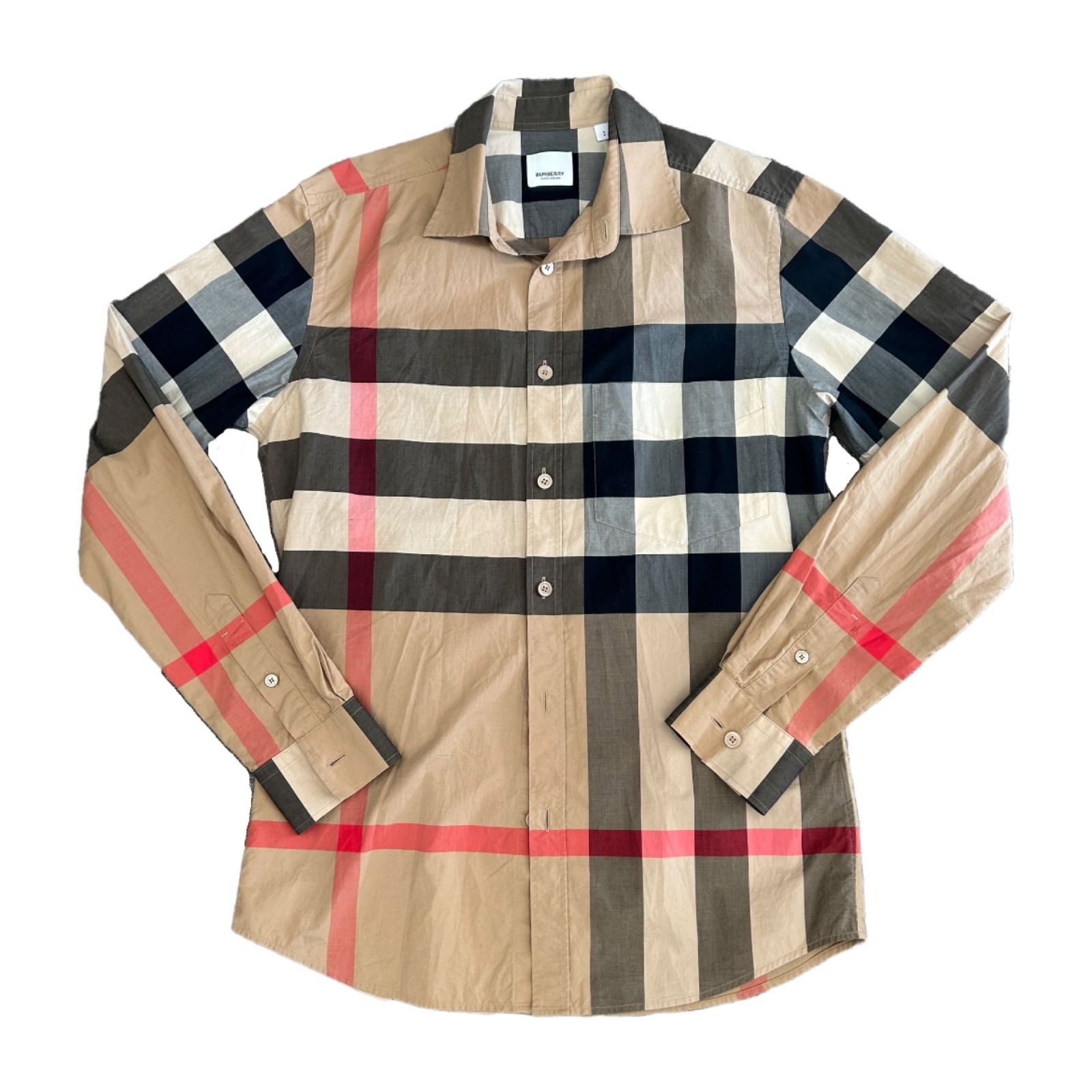 バーバリー コットン チェック シャツ ベージュ ティッシ期 S 8010213 ノバチェック 長袖 メンズ