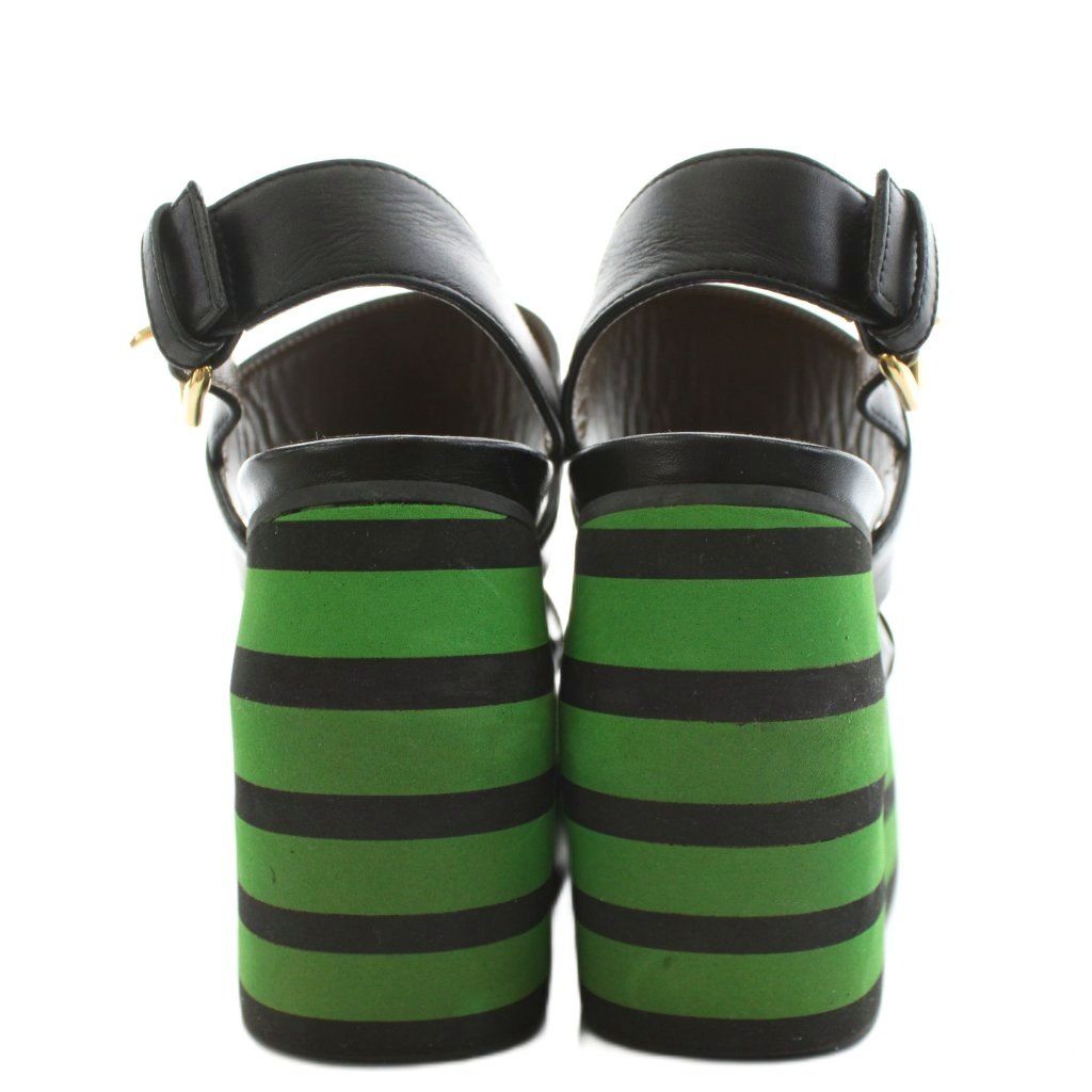 マルニ MARNI サンダル ウェッジソール ストラップ 37 黒 ブラック 緑