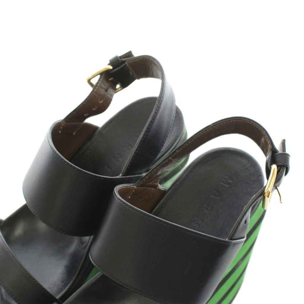 マルニ MARNI サンダル ウェッジソール ストラップ 37 黒 ブラック 緑