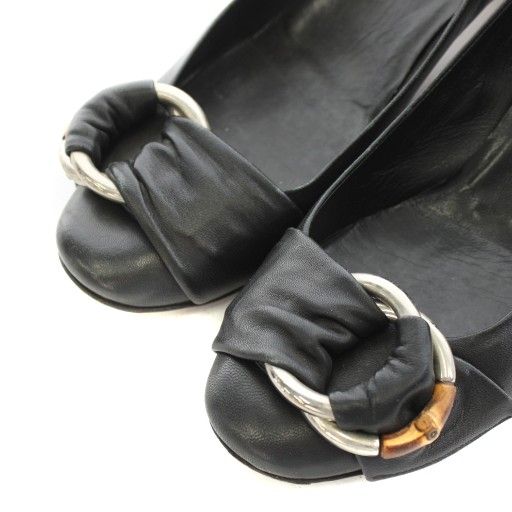  グッチ GUCCI パンプス ラウンドトゥ ヒール レザー 37.5 黒 ブラック 235283 AN 24 ハイヒール パンプス パンプス