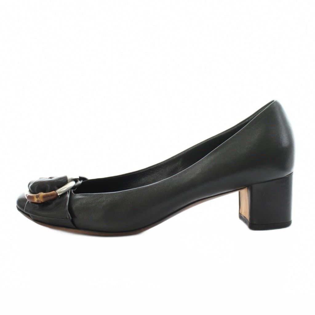グッチ GUCCI パンプス ラウンドトゥ ヒール レザー 37.5 黒 ブラック 235283 AN 24
