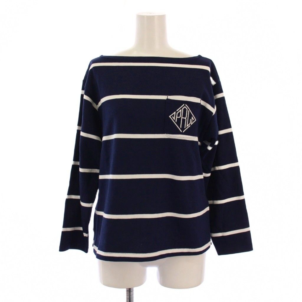 ポロ バイ ラルフローレン Polo by Ralph Lauren カットソー 七分袖 ボートネック ボーダー柄 刺繍 XS 紺 白 BM