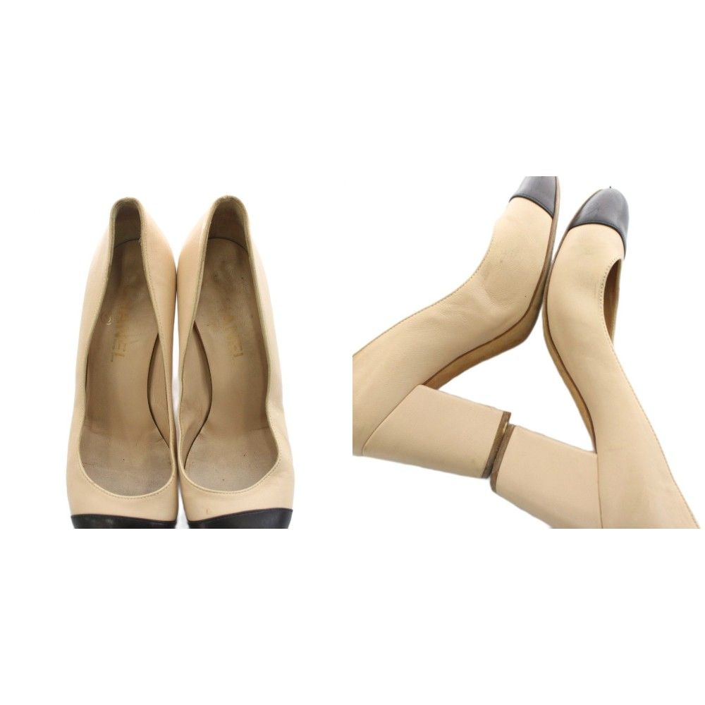 シャネル CHANEL ココマーク パンプス アーモンドトゥ チャンキー