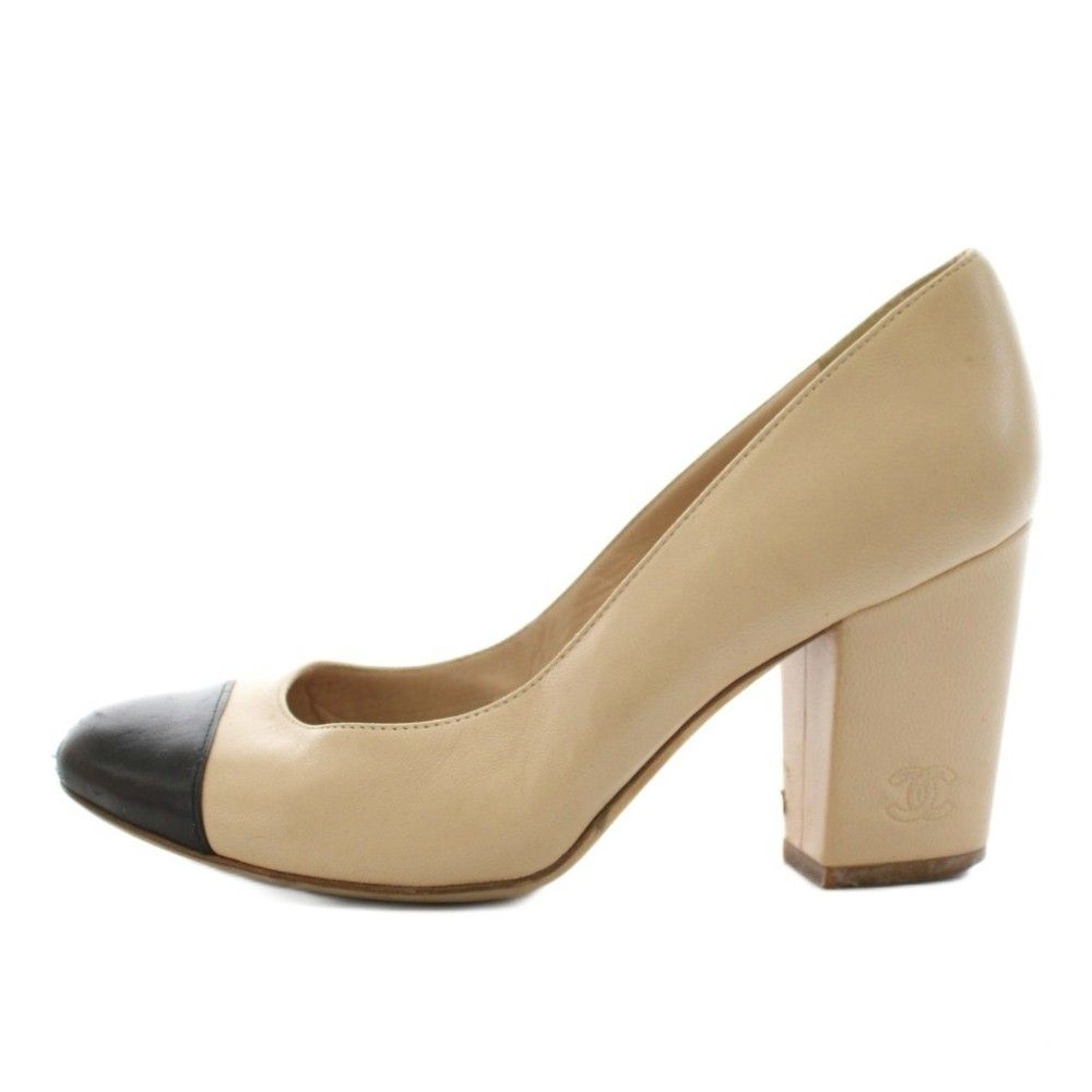 シャネル CHANEL ココマーク パンプス アーモンドトゥ チャンキー