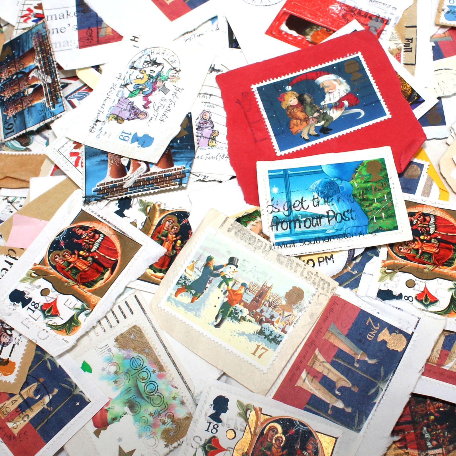 大容量300g】イギリス クリスマス切手 使用済切手 紙付き まとめ売り
