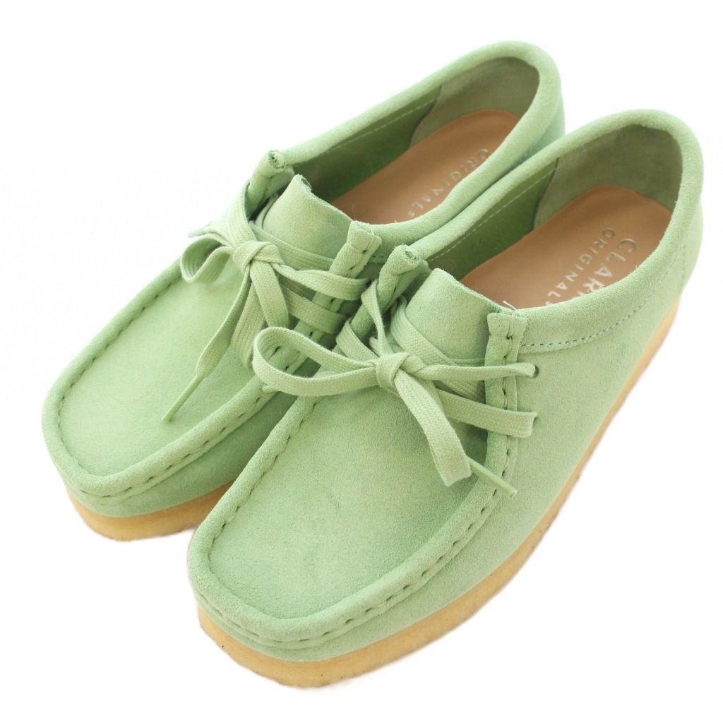 クラークス clarks Wallabee ワラビー ローカットシューズ スクエアトゥ 厚底 スエード リボン 23.5 cm 緑 グリーン BB