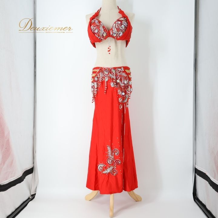 ベリーダンス オリエンタル 衣装 上下セット レッド系 トップス