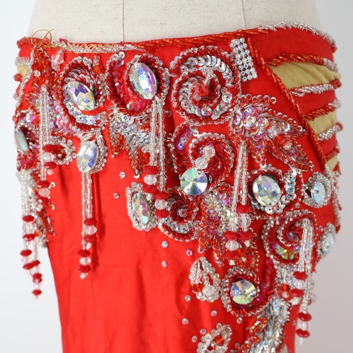 ベリーダンス オリエンタル 衣装 上下セット レッド系 トップス